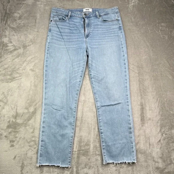 Paige Jeans Womens 31 Blue Hoxton Slim Crop Light Wash High Rise Frayed Denim - Picture 1 of 16